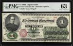 Fr. 16c. 1862 $1  Legal Tender Note. PMG Choice Uncirculated 63.