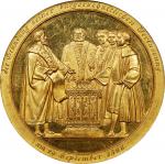 1828年德国汉堡公民宪法300周年金章 PCGS SP 62 Hamburg. 300th Anniversary of the Civic Constitution Gold Medal