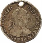 COLOMBIA. 1/2 Real, 1784-NR JJ. Nuevo Reino Mint. Charles III. PCGS Genuine--Holed, Fine Details Gol