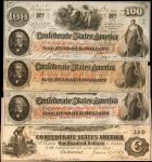 Lot of (4) Confederate Currency Notes. T-39 & T-41  $100. Extremely Fine to About Uncirculated.