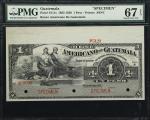 1895-1920年危地马拉美国银行1比索样票。GUATEMALA. Banco Americano de Guatemala. 1 Peso, ND (1895-1920). P-S111s. Sp