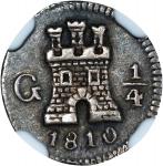GUATEMALA. 1/4 Real, 1810-G. Nueva Guatemala Mint. Ferdinand VII. NGC EF-45.