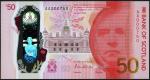 Bank of Scotland, £50, 1 June 2020, serial number AA 000750, red, Sir Walter Scott at right, the Mou