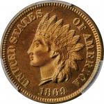 1869 Indian Cent. Proof-65 RD (PCGS). CAC.