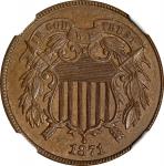 1871/1871 Two-Cent Piece. FS-301. Repunched Date. MS-64 BN (NGC).