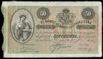 El Banco Espanol de la Isla de Cuba, 50 pesos, 16 May 1896, serial number 46238, black on red and gr