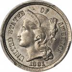 1881 Nickel Three-Cent Piece. MS-64 (PCGS).