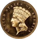 1885 Three-Dollar Gold Piece. JD-1, the only known dies. Rarity-4+. Proof-64 Cameo (PCGS). CAC. CMQ.