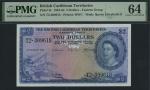 British Caribbean Territories, 2 Dollars, 2nd January 1962, serial number T2-309618, (Pick 8c, BNB 1