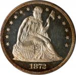 1872 Liberty Seated Silver Dollar. Proof-64 Cameo (PCGS). CAC.