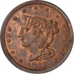 1851 Braided Hair Half Cent. C-1, the only known dies. Rarity-1. MS-64 RB (PCGS). CAC. OGH.