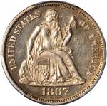 1867 Liberty Seated Dime. Fortin-102. Rarity-5. MS-63 (PCGS).