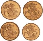 1980年英国发行圣乔治屠龙金币一套四枚