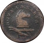 1786 New Jersey copper. Maris 17-b. Rarity-3. Large planchet. PLUKIBUS. Overstruck on a 1774 France 