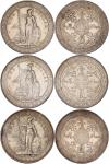 1900B，1912B，1930B英国贸易银圆一组3枚，清洗过，均GEF