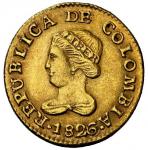 COLOMBIA, Bogotá, gold 1 peso, 1826 JF, 6 over slanted 6, NGC AU 58.