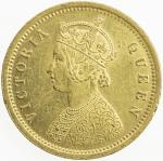 BRITISH INDIA: Victoria, Queen, 1837-1876, AV mohur, 1862 (c), KM-480, S&W-4.6, type C/I, with "v" o