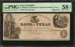 Columbia, Texas. Commercial & Agricultural Bank of Texas. 1830s-40s $1. PMG Choice About Uncirculate