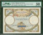 1928年法国银行50法郎，编号Y.1893 782, PMG 50，有针孔