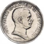 ITALIE Victor-Emmanuel III (1900-1946). Épreuve de frappe de 5 lire au quadrige par D. Calandra 1914