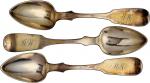 Pennsylvania--Philadelphia. (1829-1850) Set of (3) Theodore Dubosq Silver Spoons. Extremely Fine.