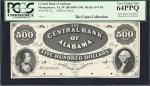 Montgomery, Alabama. Central Bank of Alabama. Haxby 65-UNL, W-280-500-G-190. 18xx $500. Proof. PCGS 