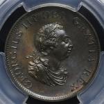 GREAT BRITAIN George III ジョージ3世(1760~1820) 1/2Penny 1799 PCGS-MS65BN UNC~FDC