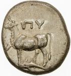 THRACE: Anonymous， ca。 340-320 BC， AR drachm 405。22g41， Byzantion， S-1579， cow standing left on dolp