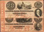 Hollidaysburg, Pennsylvania. Central Bank of Pennsylvania. $10 & $20. Very Fine. Lot of (2) Notes.