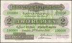1939年锡兰政府2卢比。CEYLON. Government of Ceylon. 2 Rupees, 1939. P-21s. Uncirculated.