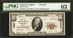 Emporia, Virginia. $10 1929 Ty. 2. Fr. 1801-2. The First NB. Charter #8688. PMG Choice Uncirculated 