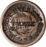 GEO W. EVERETT / PAW. RI. (curved) 3 times on both sides of an 1853 Braided Hair large cent. Brunk E