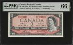 1954年加拿大银行2加元。五张连号。CANADA. Lot of (5). Bank of Canada. 2 Dollars, 1954. BC-38c. Consecutive. PMG Gem
