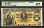 COLOMBIA. Banco Nacional de la República de Colombia. 10 Pesos, March 1, 1888. P-216p. Face Proof. P