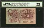 1939年荷兰印度爪哇银行5盾 NETHERLANDS INDIES. Javasche Bank. 5 Gulden, 1939. P-78c. PMG About Uncirculated 55.