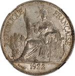 1922-H年坐洋贸易银圆壹圆银币。喜敦铸币厂。FRENCH INDO-CHINA. Piastre, 1922-H. Birmingham (Heaton) Mint. NGC MS-63.