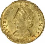 COLOMBIA. 8 Escudos, 1824-BOGOTA JF. Bogota Mint. NGC MS-62.