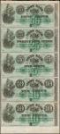 Uncut Sheet of (5). Lyons, New York. Lyons Bank. 1862. 50-25-5-10-10 Cents. Very Fine. Remainder.