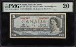 CANADA. Bank of Canada. 5 Dollars, 1954. BC-39b. Serial Number 2. PMG Very Fine 20.