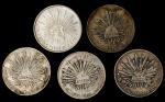 1873-1905年墨西哥鹰洋一圆银币。五枚。MEXICO. Quintet of Pesos (5 Pieces), 1873-1905. Grade Range: VERY FINE to ABO