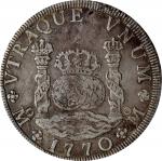 1770-Mo FM年墨西哥双柱地球一圆银币。墨西哥城西铸币厂。MEXICO. 8 Reales, 1770-Mo FM. Mexico City Mint. Charles III. PCGS Ge