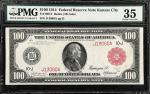 Fr. 1081b. 1914 Red Seal $100 Federal Reserve Note. Kansas City. PMG Choice Very Fine 35.