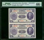 1943年荷属东印度爪哇银行2 1/2盾双连钞样票，打孔注销，PMG 66EPQ。Netherland Indies, an uncut pair of 2 1/2 gulden, specimen,