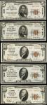 Lot of (9) 1929 $5, $10 & $20 National Bank Notes. Various Charters. About Uncirculated and Better.