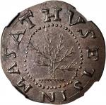 1652 (1850s) Oak Tree Shilling. Wyatt Copy. Noe-2, Newman-OA, Kenney-3, W-14042. Copper. MS-65 BN (N