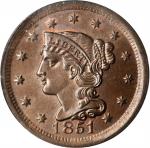 1851 Braided Hair Cent. N-15. Rarity-4. MS-66 BN (PCGS).