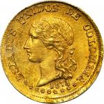 COLOMBIA. 1874/3 20 Pesos. Popayán mint. Restrepo M339.11. MS-63 (PCGS).