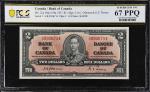 CANADA. Bank of Canada. 2 Dollars, 1937. BC-22a. PMG Superb Gem Uncirculated 67 PPQ.