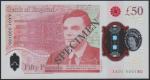 Bank of England, £50, 23 June 2021, serial number AA01 000180, red, Queen Elizabeth II at right and 
