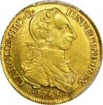 COLOMBIA. 1765-JV 8 Escudos. Santa Fe de Nuevo Reino (Bogotá) mint. Carlos III (1759-1788). Restrepo